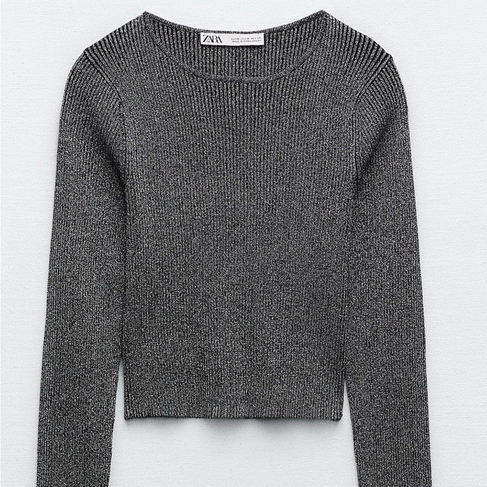 Zara Silver Fitted Crop Top & Skirt